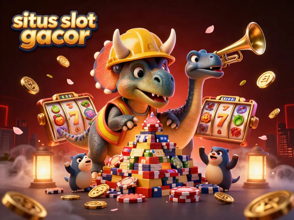 Membangun piramida chip poker di situs slot gacor dengan karakter lucu dan latar menawan.