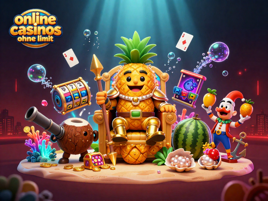 Engaging scene of online casinos ohne limit with a pineapple king and vibrant casino elements.