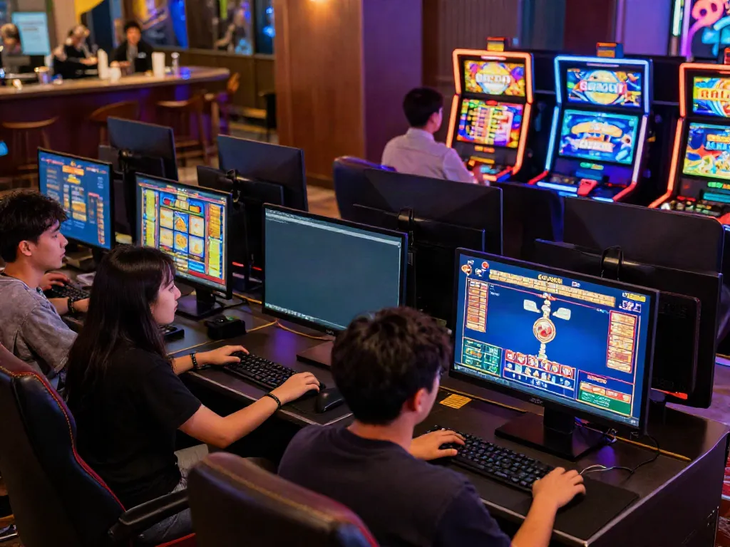 Players enjoying slot gacor games in a vibrant online casino setting.