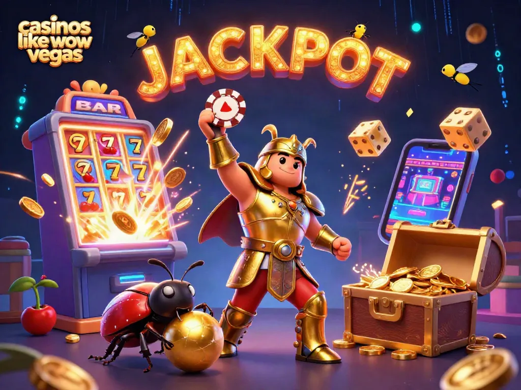 Win at casinos like wow vegas with vibrant 3D illustration showcasing jackpots and gaming excitement