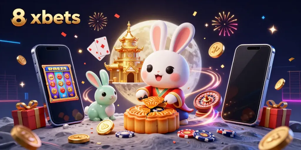 Experience exciting games and jackpots with 8xbets in a vibrant casino atmosphere filled with golden coins and rewards.