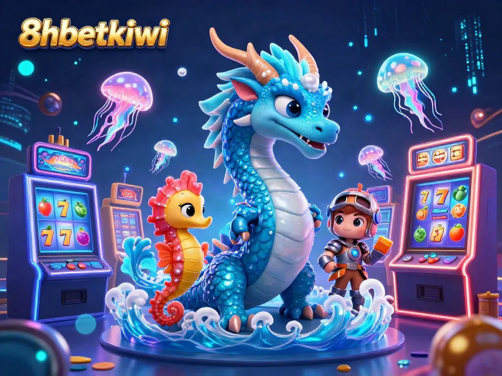 Experience thrilling adventures with 8xbetkiwi's vibrant casino games featuring a majestic water dragon and neon jellyfish!