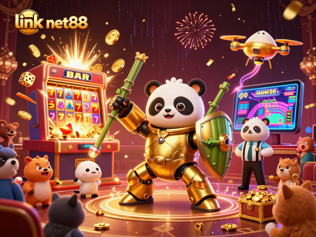 Experience the thrill of link net88 with vibrant characters in a dynamic casino setting, showcasing exciting gaming elements.