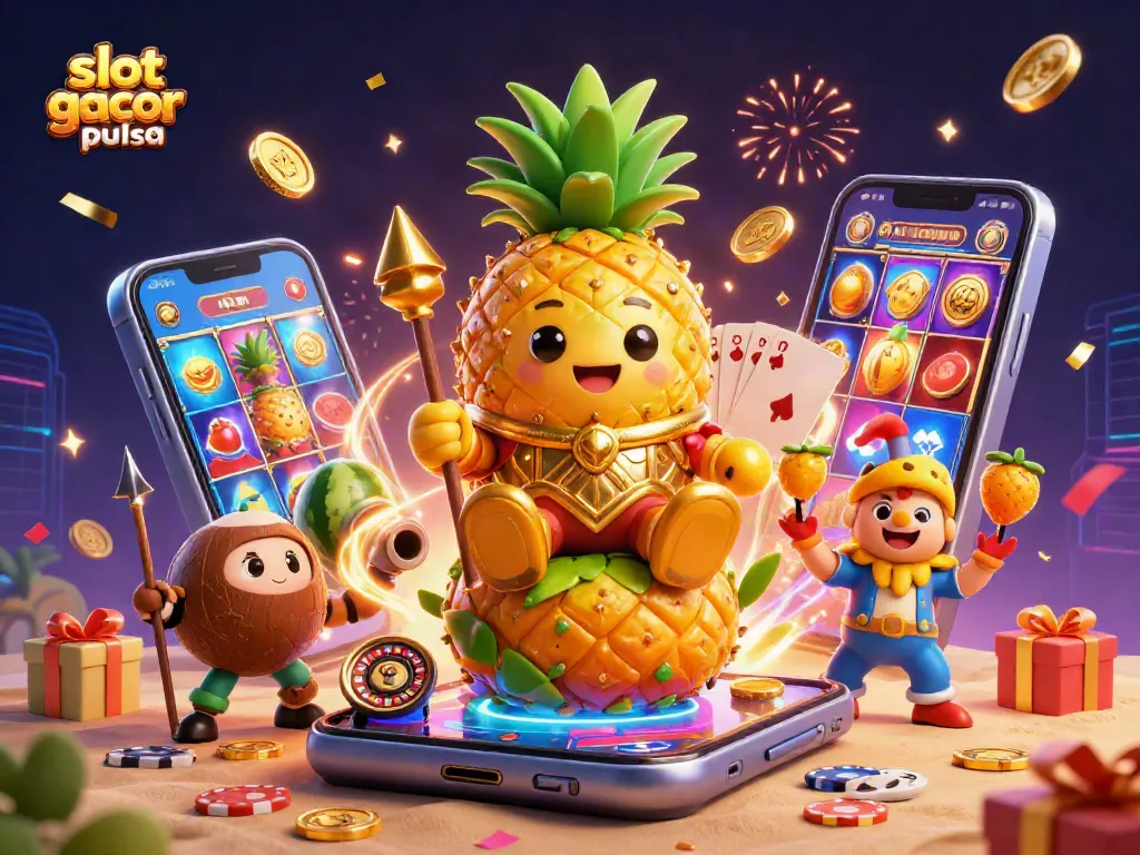 Spin and win with slot gacor pulsa in a vibrant casino scene full of excitement and animated characters.