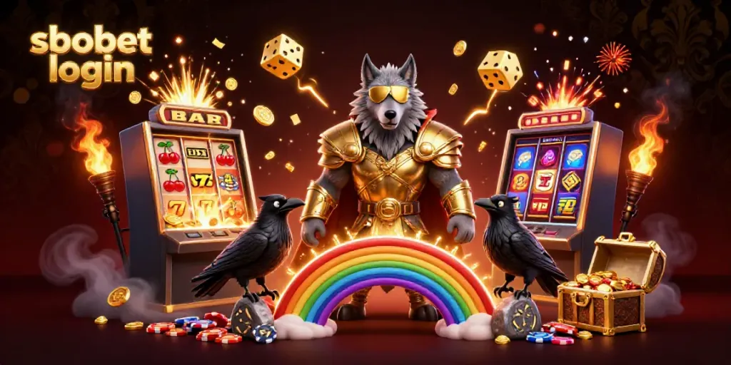 Experience the excitement with sbobet login featuring a dynamic Norse mythology scene filled with winning symbols and casino elements.