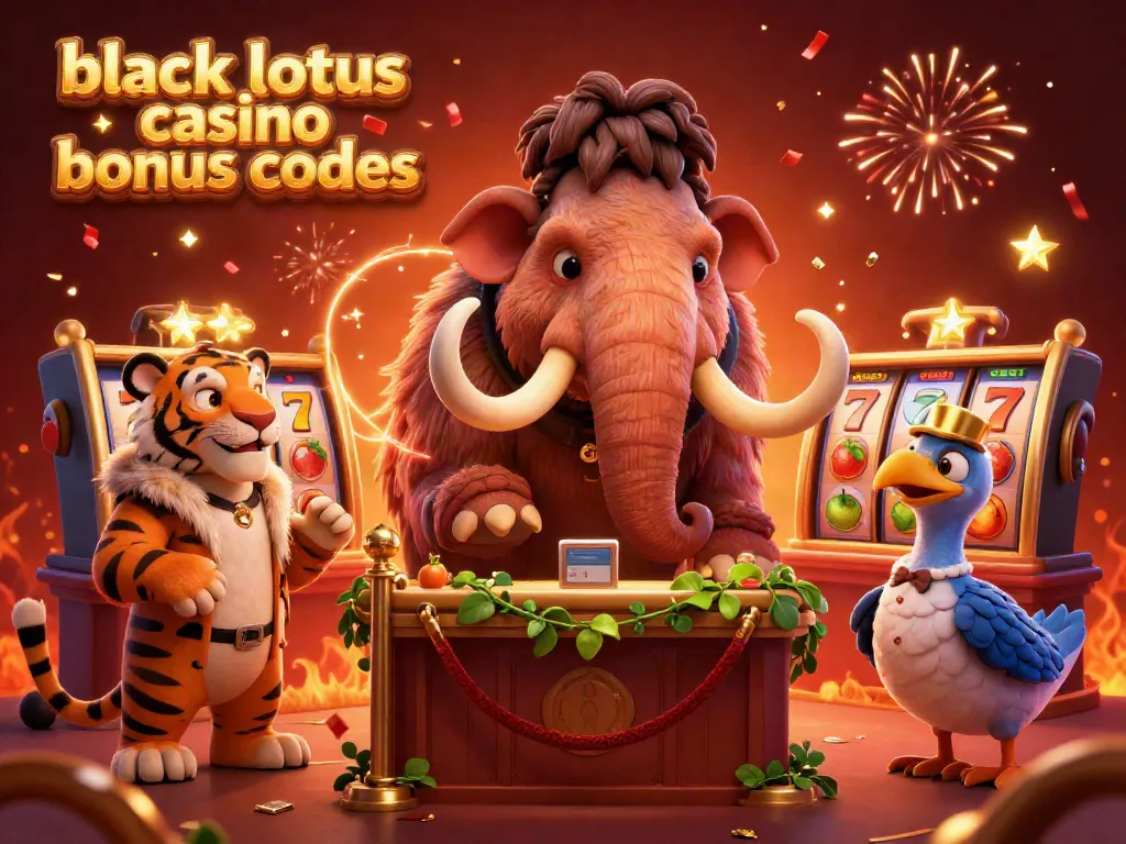 Experience the excitement of black lotus casino bonus codes with this vibrant casino scene featuring 3D characters and game symbols.