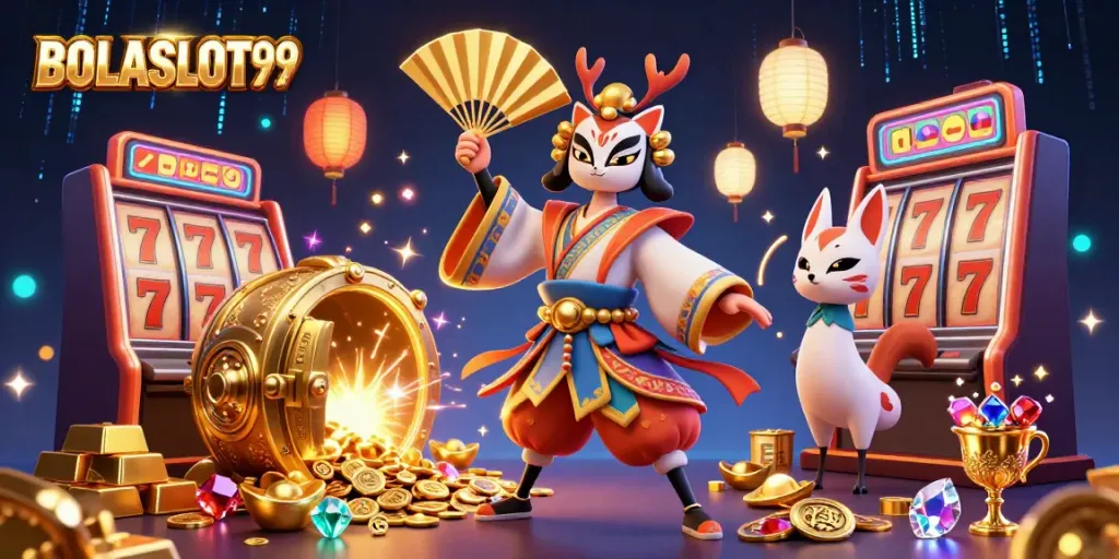 BOLASLOT99 captivates players with stunning slot games in a vibrant casino scene.
