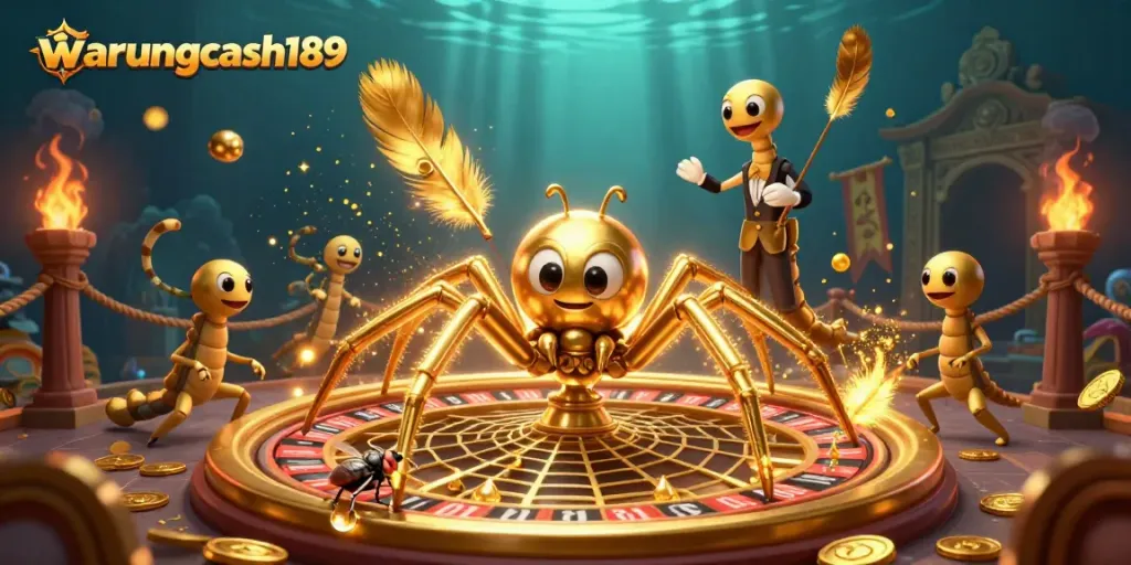 Experience thrilling action with warungcash189 as the golden spider spins the roulette wheel web.