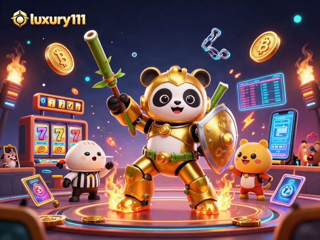 Engage in vibrant casino action with luxury111, witnessing exciting slot reels and crypto elements.