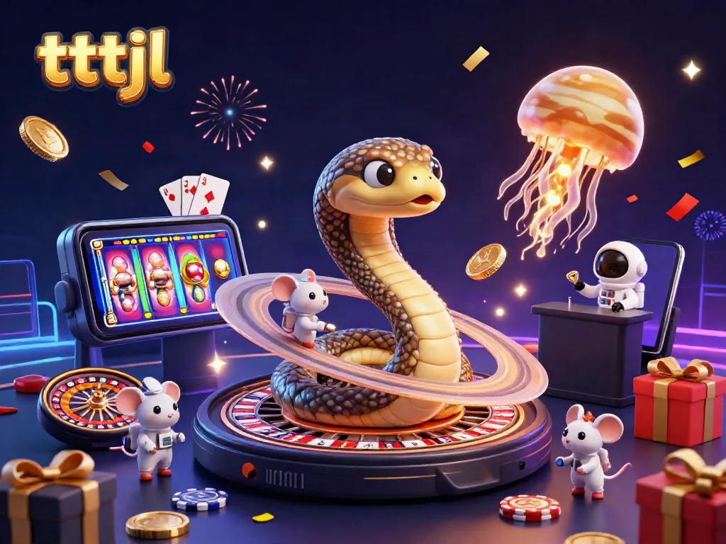 Experience vibrant betting action with tttjl's cosmic casino scene featuring a roulette wheel and astronaut mice.