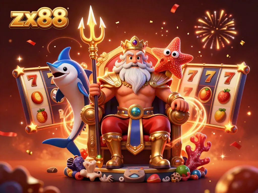 Experience the thrill of winning with zx88's vibrant slot games and festive atmosphere in this dynamic illustration.