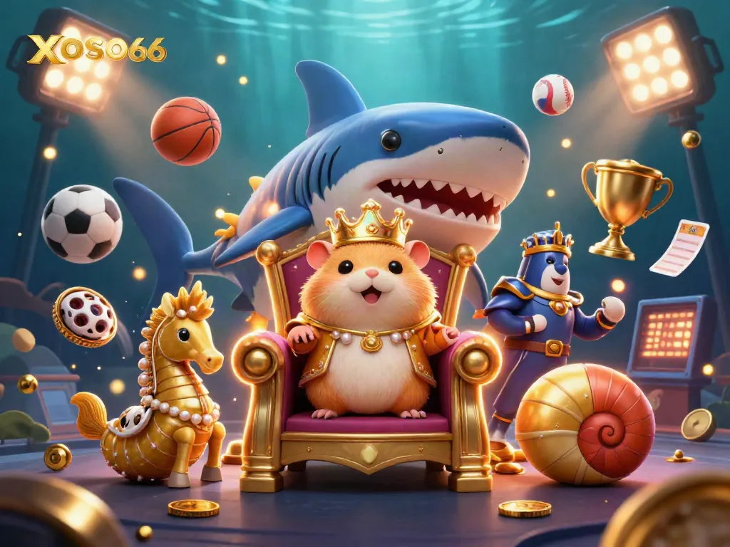 XOSO66 unleashes excitement with a golden hamster king, seahorse guards, and thrilling slot games.