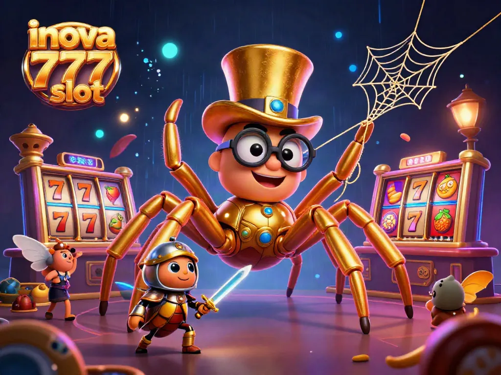 Experience the excitement of inova 777 slot with a dynamic 3D scene featuring a golden tarantula and engaging game elements.