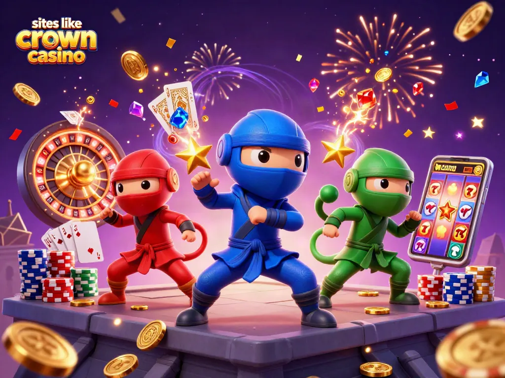 Spin and win with top sites like Crown Coins Casino showcasing vibrant characters and casino elements.