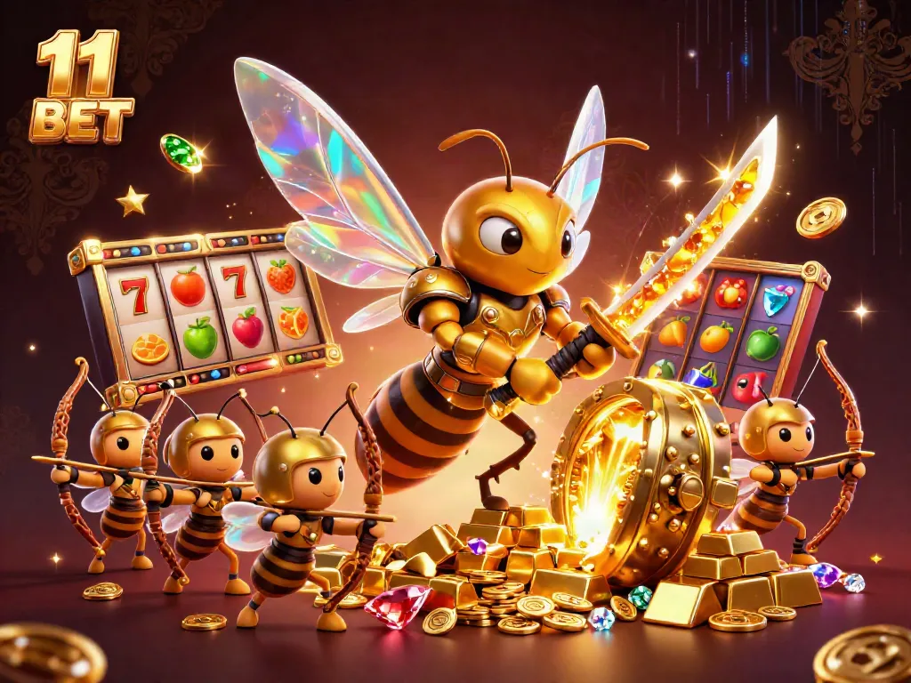 Engage in thrilling action at 11 BET with dynamic slot games featuring vibrant symbols and golden treasures.