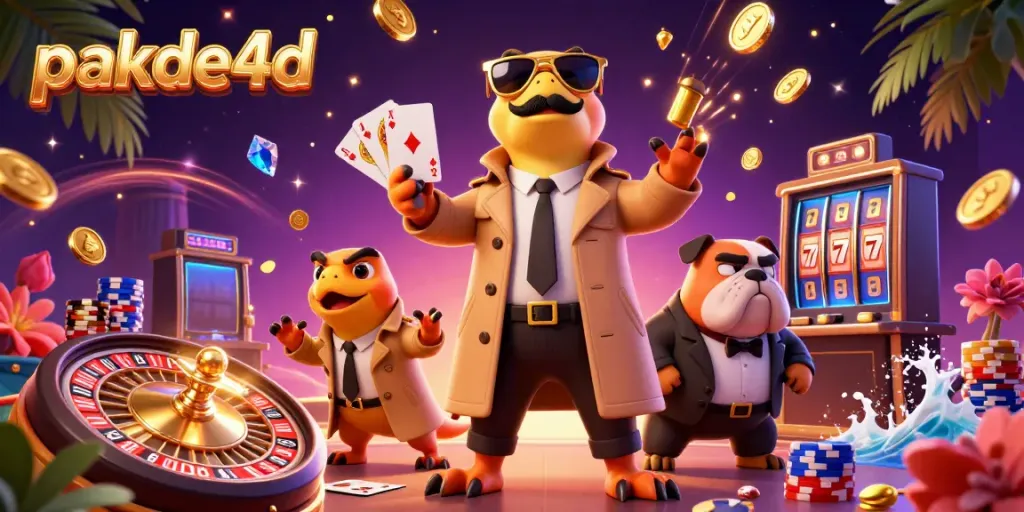 Experience the excitement of pakde4d with raptors in a trench coat entering a VIP casino lounge.