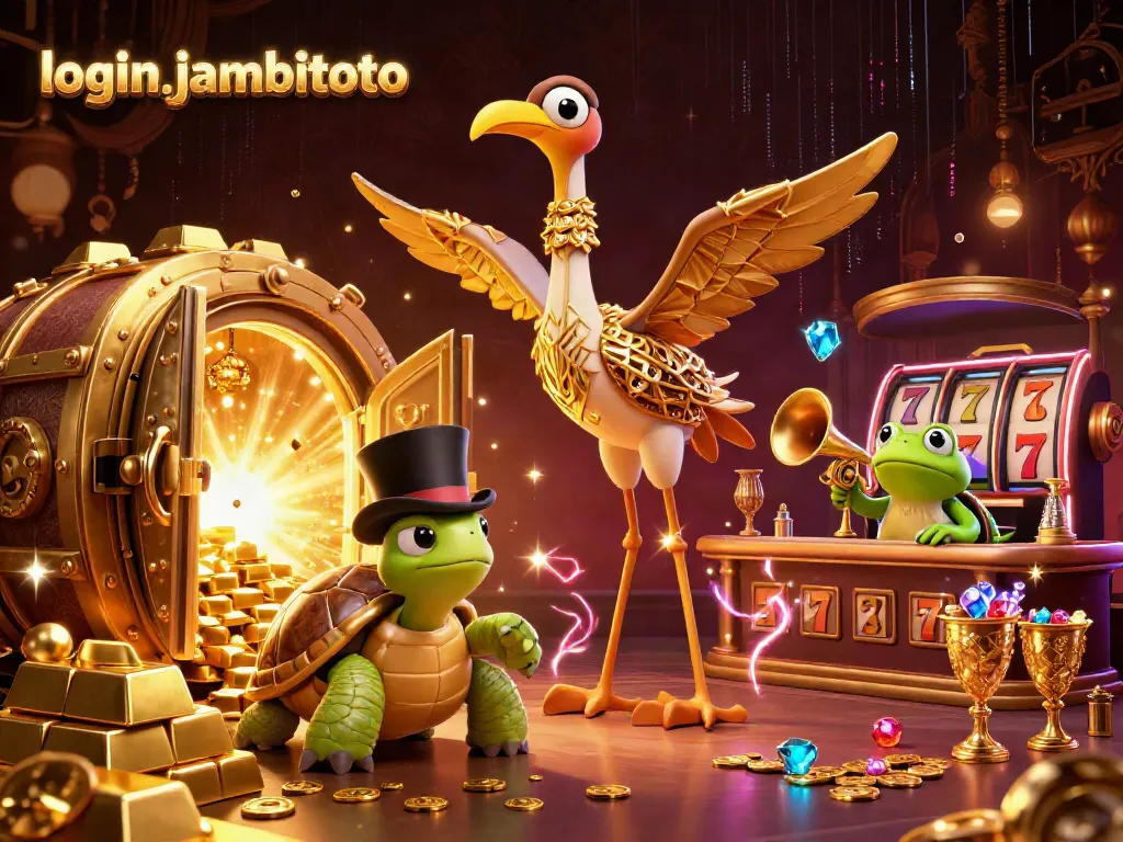 Experience the excitement with login jambitoto, featuring a lively 3D casino scene with rich treasure elements.