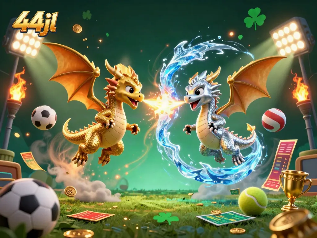 Experience the thrill of 44jl with dynamic dragons and vibrant sports elements in a captivating 3D scene.