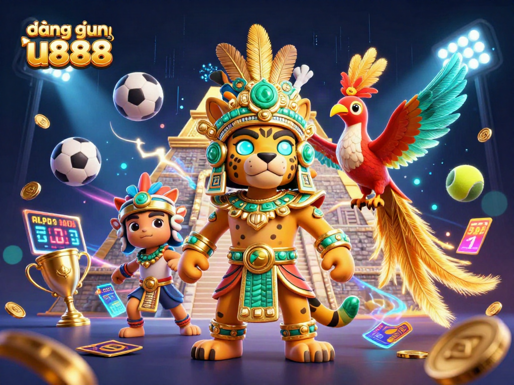 Experience đăng nhập u888 with thrilling games and vibrant casino elements in this digital illustration.