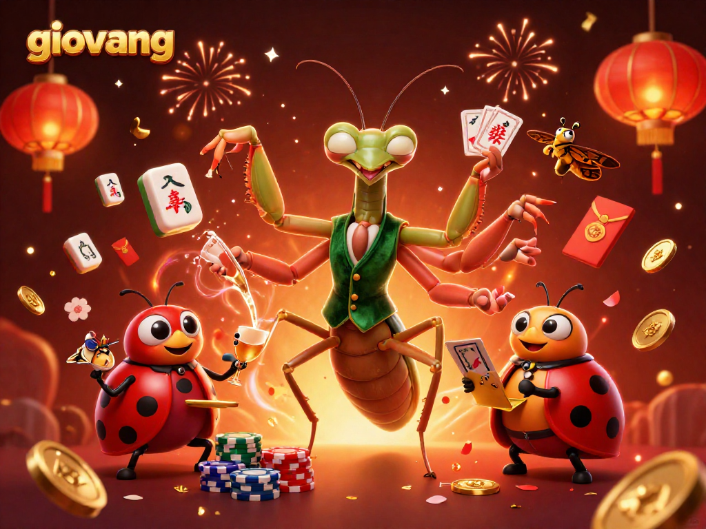 Engage with giovang's vibrant casino scene, showcasing dynamic characters and festive overlays.
