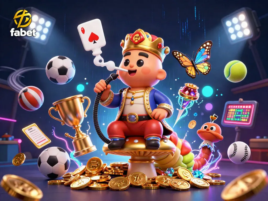 Engage in vibrant gameplay at fabet with a dynamic 3D illustration of casino action and excitement.