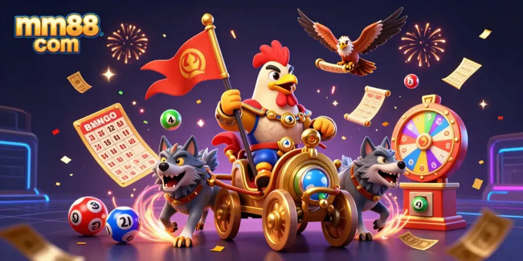 Experience exciting gameplay with mm88 com in a vibrant 3D casino scene full of dynamic elements.