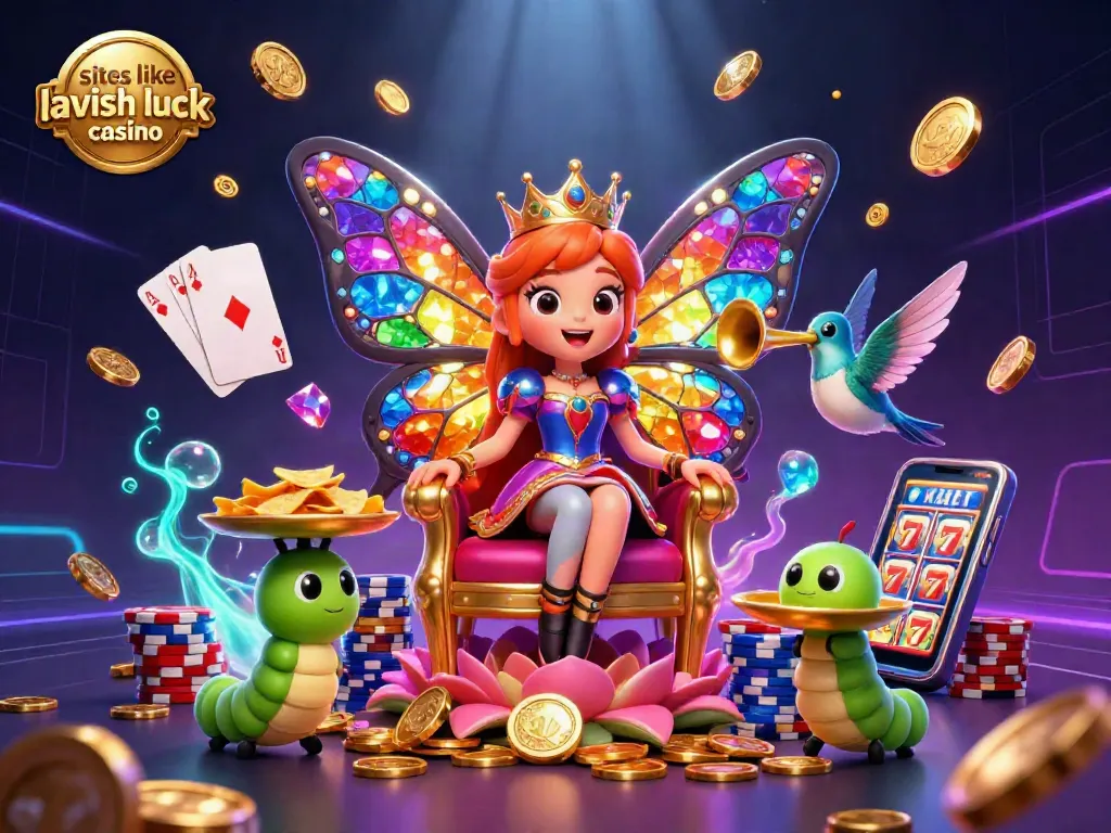 Enjoy the excitement of sites like lavish luck casino with a vibrant 3D butterfly queen and dynamic casino elements.