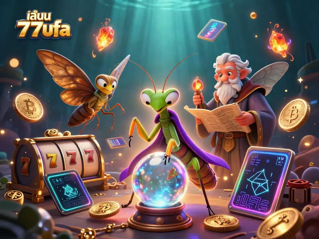 Experience exciting gaming with เล่น 77ufa, featuring dynamic slots and vibrant characters in an engaging casino scene.
