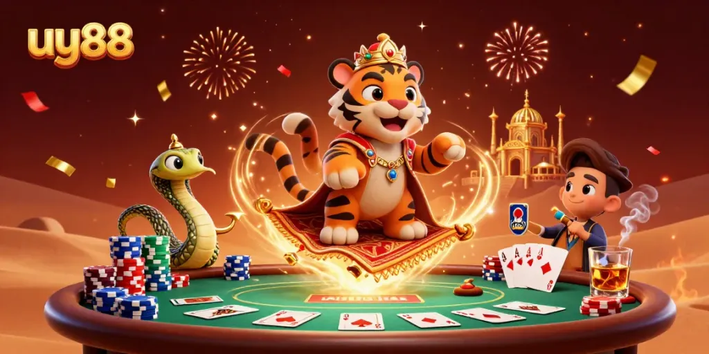 Experience high-stakes excitement with uy88's Arabian Nights-themed sultan and casino elements.