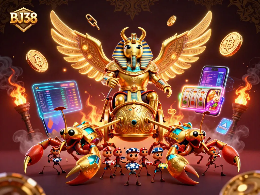 Experience thrilling gameplay in BJ38 with vibrant characters and dynamic casino elements in a spectacular scene.