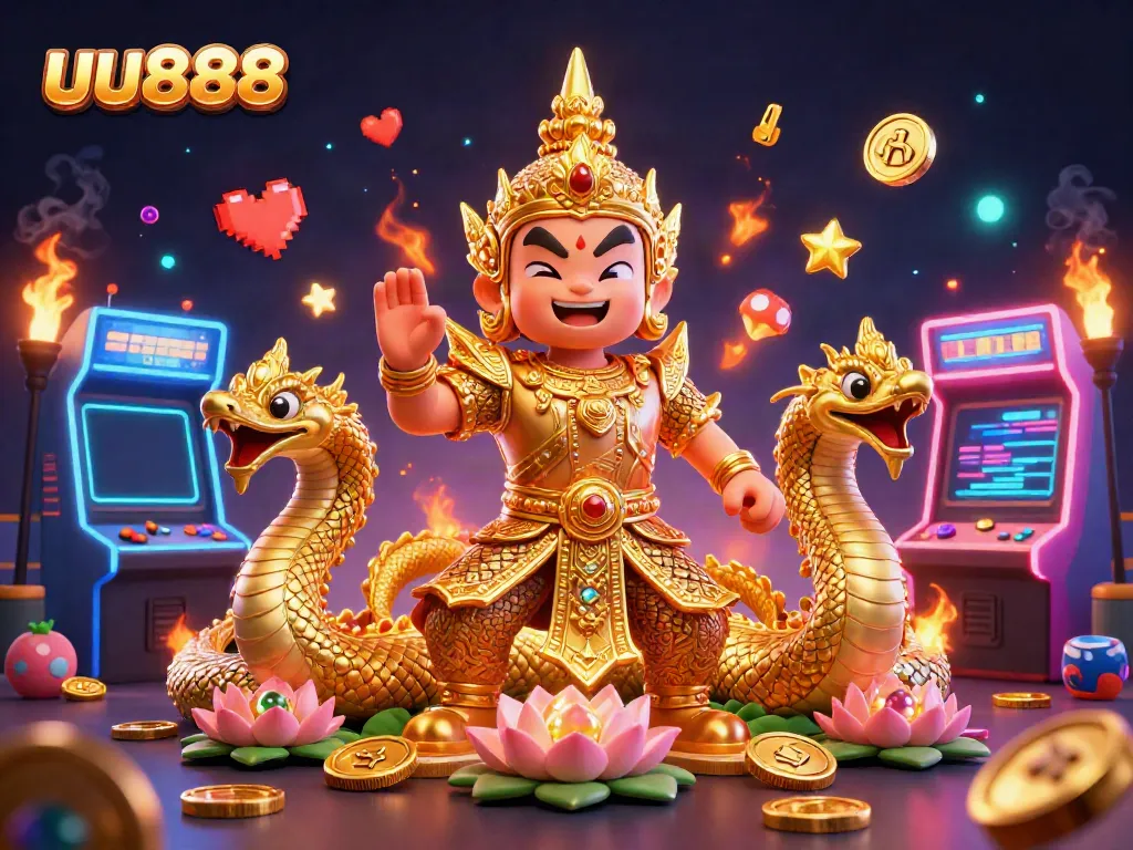 Experience thrilling gameplay at uu888 with vibrant characters and engaging casino elements in this enchanting illustration.