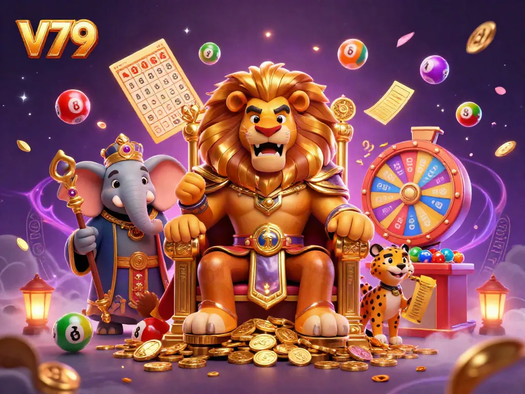 Experience the thrill of V79 with vibrant casino action as characters engage in festive gambling activities.