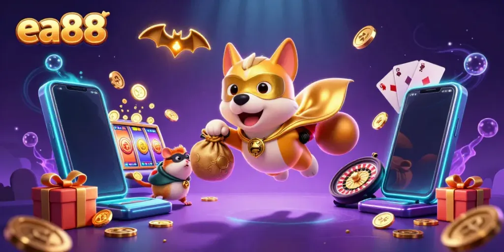 ea88 giành chiến thắng với chú chó siêu anh hùng và hamster, không gian bài bạc rực rỡ