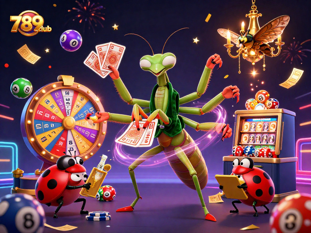 Experience the excitement of 789club with this vibrant 3D illustration of an animated casino scene.