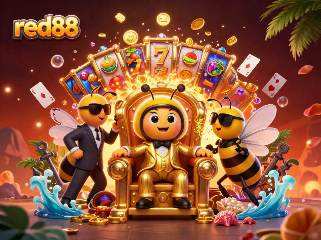 Engage in red88 casino excitement with a vibrant scene featuring a mob boss and rich slot elements.