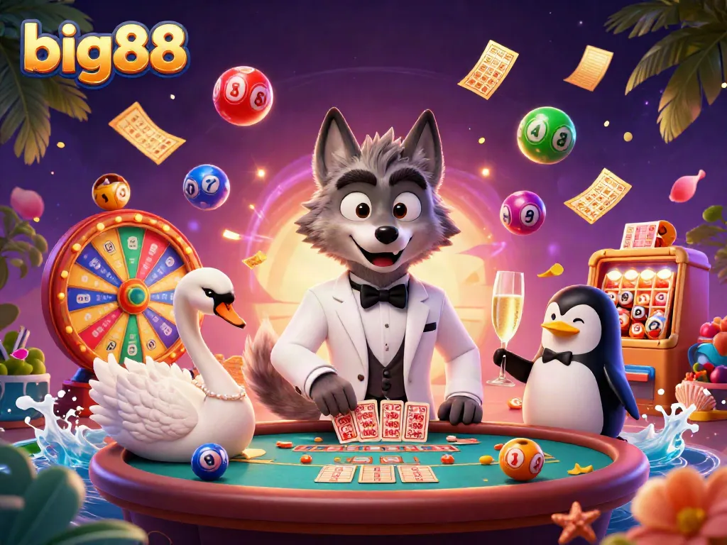 Experience exciting gameplay with big88 at this vibrant casino scene of animated characters.