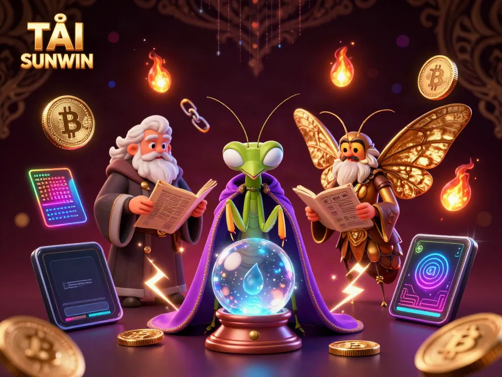 Experience TẢI SUNWIN with mystical characters and vibrant gaming elements converging under a cosmic atmosphere.