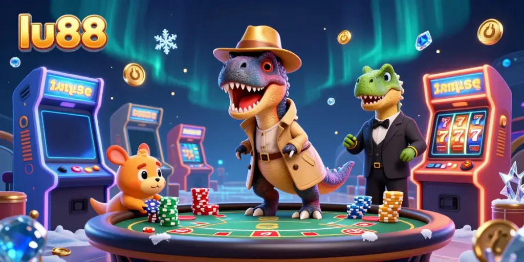Experience thrilling gameplay at lu88 with animated characters in a vibrant casino environment.