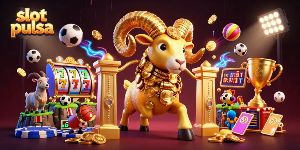 Engage with slot pulsa gameplay through vibrant 3D illustration featuring golden symbols.