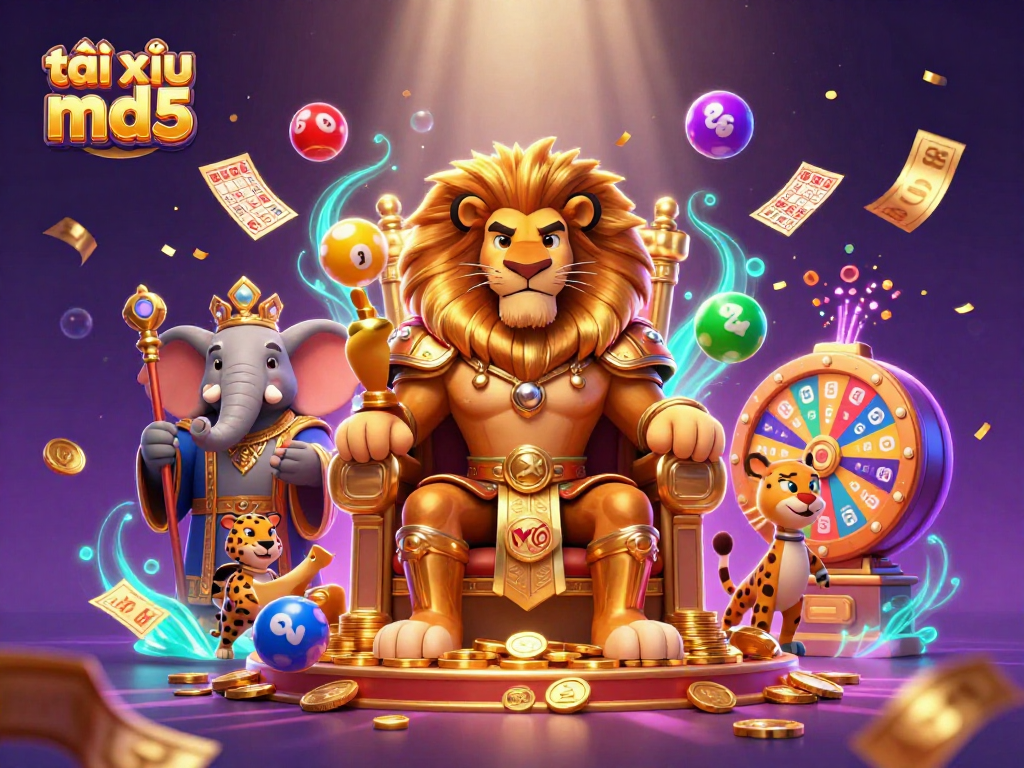 Play tài xỉu md5 game with 3D cartoon characters celebrating amidst vibrant lottery elements.