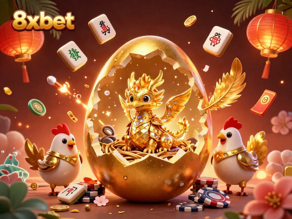 Experience the excitement of betting at 8xbet with a golden dragon guarding poker chips.